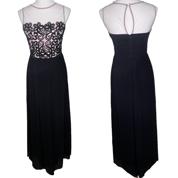 Little Mistress Black Sleeveless Embroidered Illusion Formal Gown Dress Sz 4 NWT - Picture 4 of 16